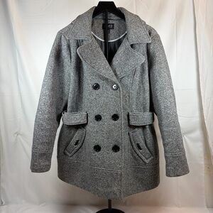 Jones New York Gray Double Breasted Peacoat Detachable Hood XL